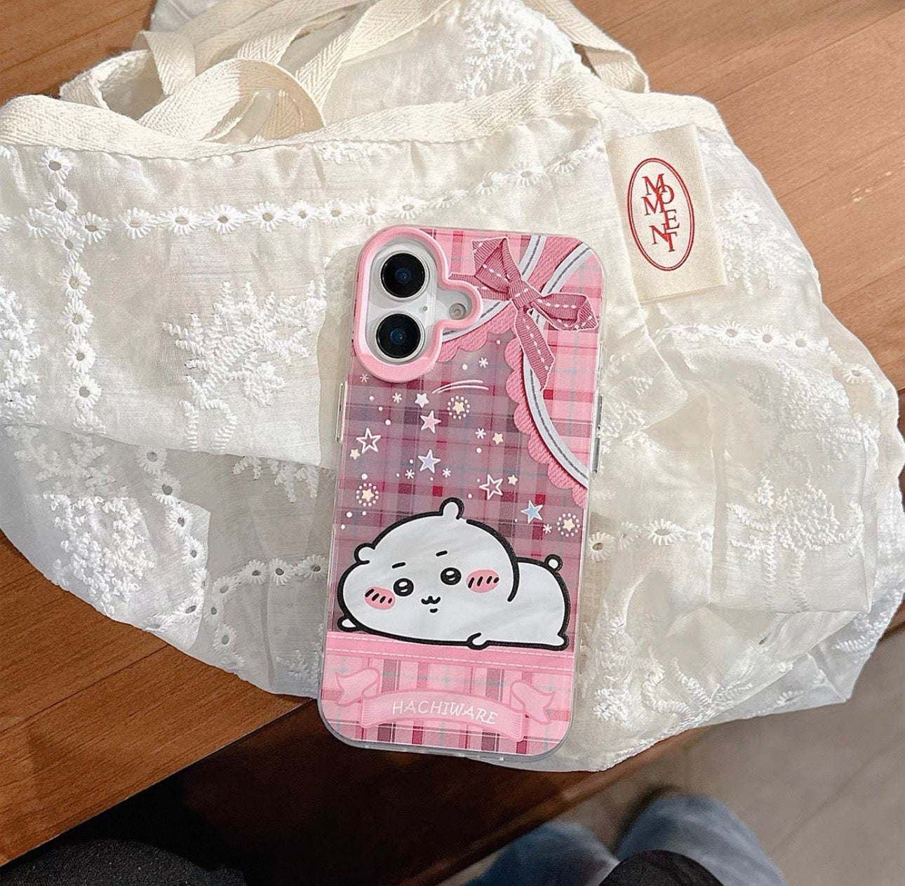Japanese Cartoon ChiiKawa Laying with Lace Ribbon Laser Case | Chiikawa Hachiware Usagi Momonga - Phone Case Samsung Galaxy S26 S25 S24 S23 S22 S21 FE Ultra Edge