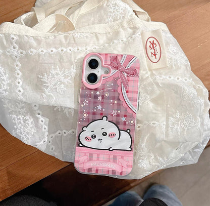 Japanese Cartoon ChiiKawa Laying with Lace Ribbon Laser Case | Chiikawa Hachiware Usagi Momonga - Phone Case Samsung Galaxy S26 S25 S24 S23 S22 S21 FE Ultra Edge