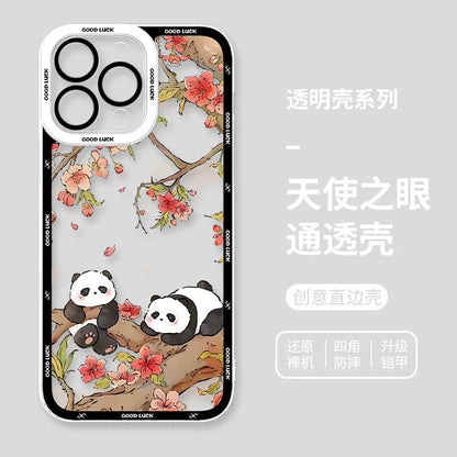 Cute Animal Panda | Chinese Ink Painting Black Version - iPhone Case PLUS SE2 XS XR X 11 12 13 14 15 16 16e 17 17e Pro Promax 12mini 13mini