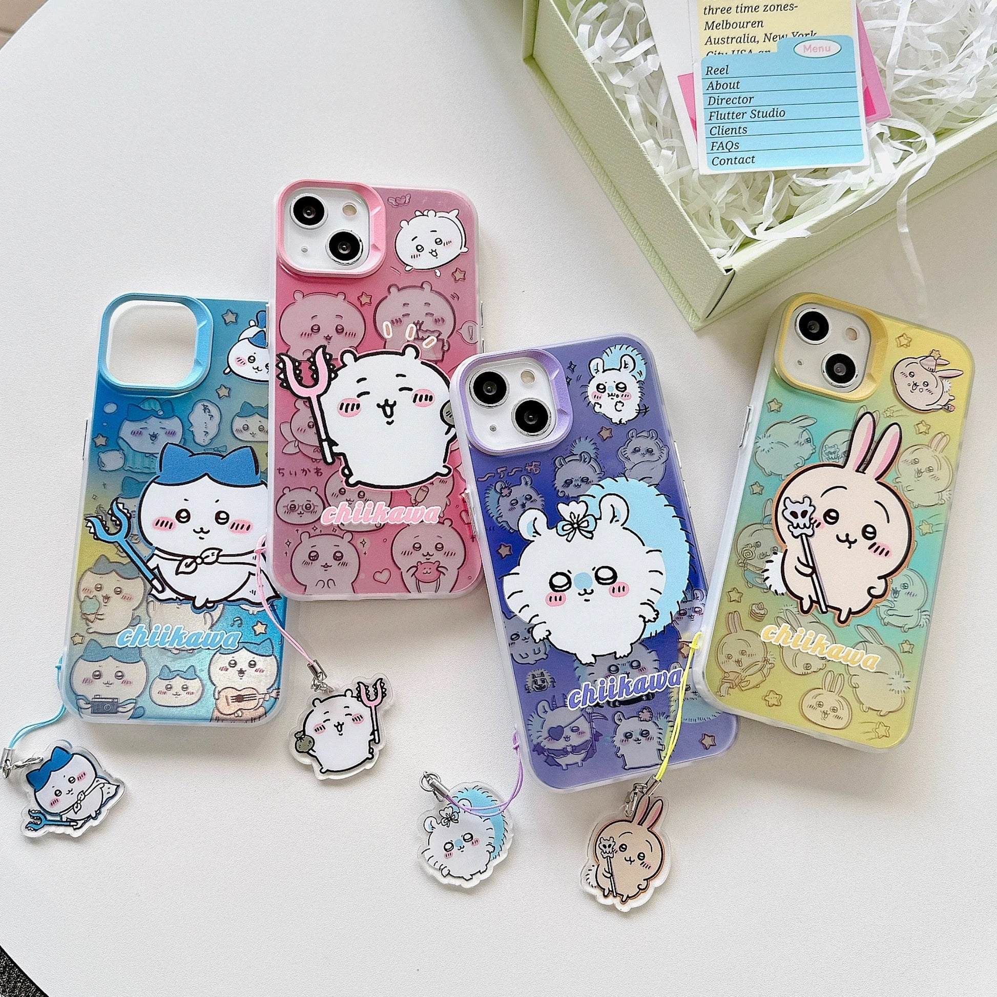 Japanese Cartoon iPhone Case with Strap | Laser ChiiKawa Hachiware Usagi Momonga - iPhone CasePhone Case  7 8 PLUS SE2 XS XR X 11 12 13 14 15 Pro Promax 12mini 13mini