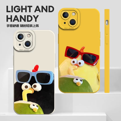 Lovely Chicken Fat Dundun Cat Eye Liquid Shell Phone Case | Yellow & Black Chick with Coconut 4 Colour - iPhone Case PLUS SE2 XS XR X 11 12 13 14 15 16 16e 17 17e Pro Promax 12mini 13mini