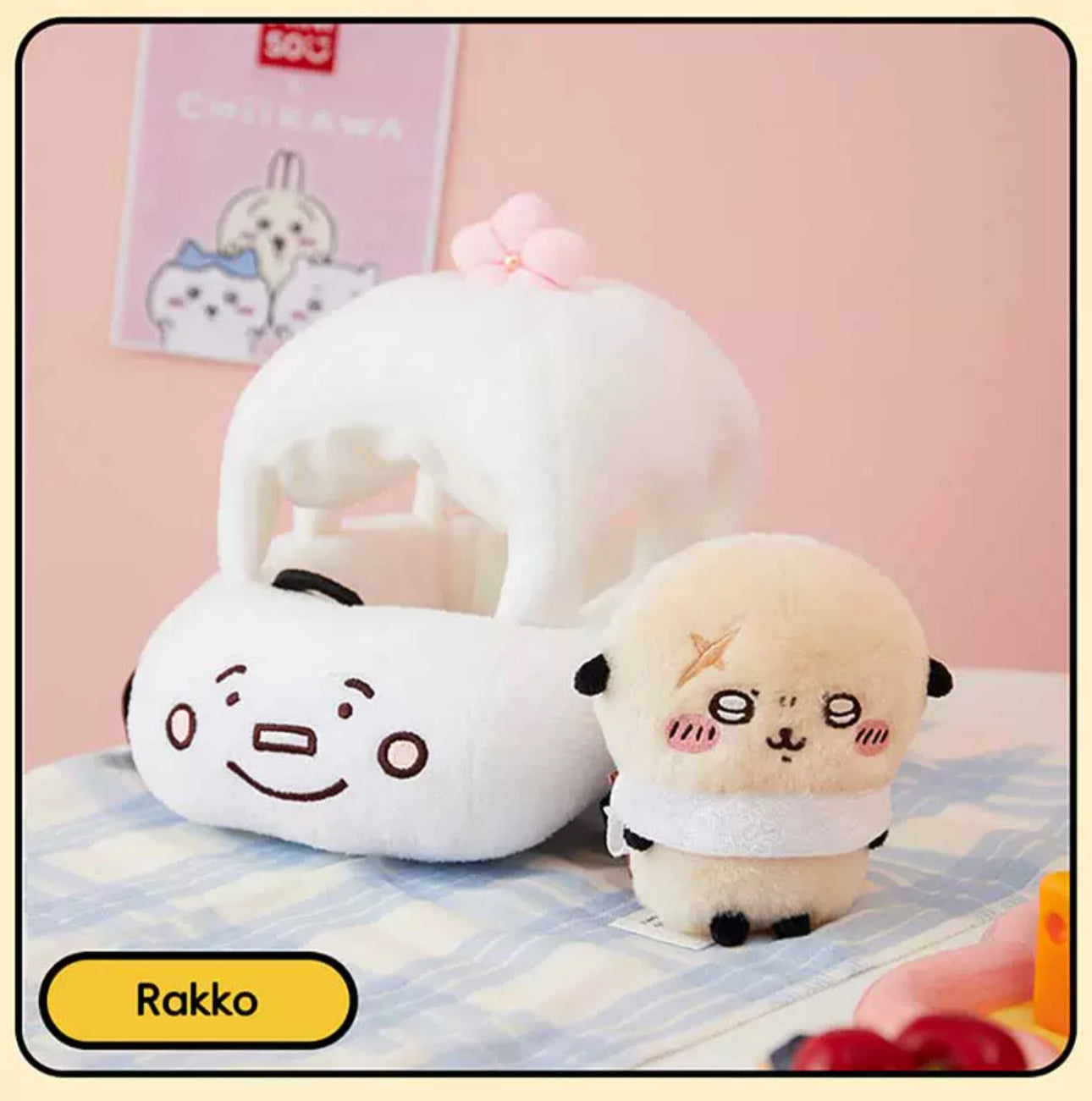 ChiiKawa X Miniso | Rakko with Car Plush Doll - Kawaii Doll Plush Cute Doll Decoration  WinnieTheBirds Toy Shop