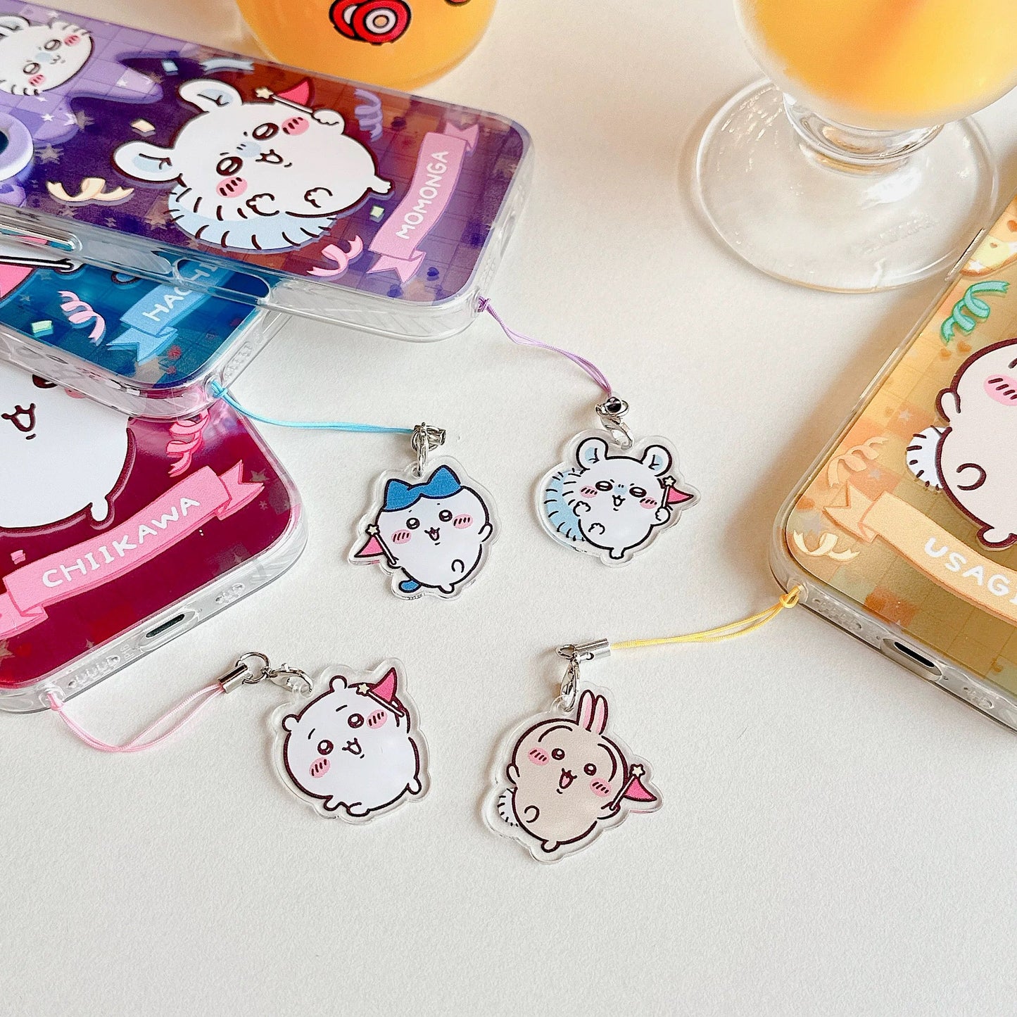 Japanese Cartoon ChiiKawa iPhone Laser Case with Strap | Happy Party Chiikawa Hachiware Usagi Momonga - iPhone Case PLUS SE2 XS XR X 11 12 13 14 15 16 16e 17 17e Pro Promax 12mini 13mini