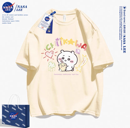 Japanese Cartoon ChiiKawa Casual Style T-Shirt Series | Big Chiikawa with Small Usagi - Kawaii Fashion Items