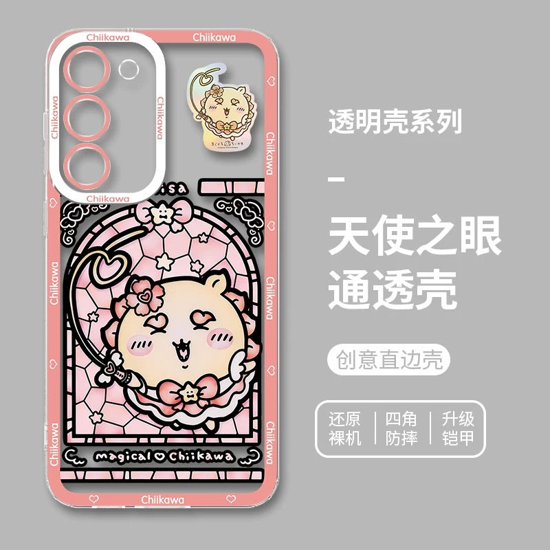 Japanese Cartoon Phone Case Magical Girl with Glass Window Clean Version | Chiikawa Hachiware Usagi Momonga Kurimanju Rakko Shisa Furuhonya - Phone Case Samsung Galaxy S26 S25 S24 S23 S22 S21 FE Ultra Edge