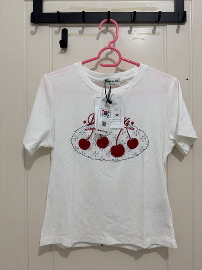 Korean Fashion Cute Fruits Style T-Shirt Series | Korea Girl Style Slim Cut Embroidery Cherry - Kawaii Fashion Items