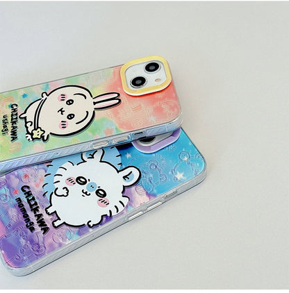Japanese Cartoon iPhone Case with Strap | Laser Outing ChiiKawa Hachiware Usagi Momonga - iPhone CasePhone Case  7 8 PLUS SE2 XS XR X 11 12 13 14 15 16 Pro Promax 12mini 13mini WinnieTheBirds Toy Shop