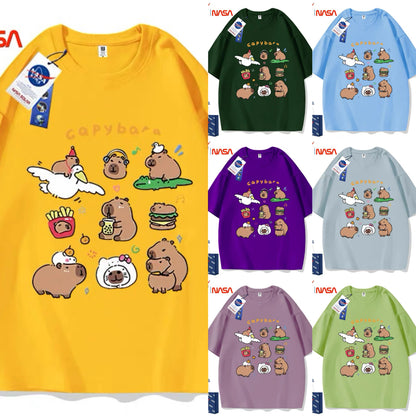 Cute Animals Capybara Style T-Shirt Series | Happy & Fun Daily Part2 - Kawaii Fashion Items for Child & Adult