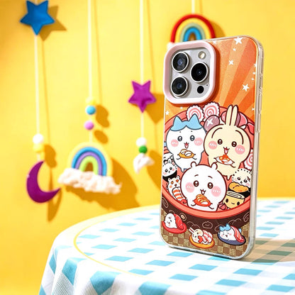 Japanese Cartoon ChiiKawa with Sushi Laser Case | Chiikawa Hachiware Usagi - iPhone Case 11 12 13 14 15 16 16e 17 17e Pro Promax