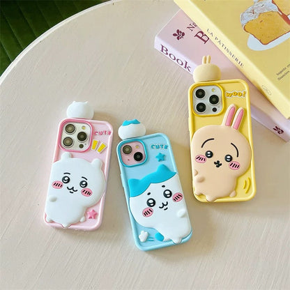 Japanese Cartoon ChiiKawa Look at you Silicone | Chiikawa Hachiware Usagi - iPhone Case 16 15 14 13 12 Pro ProMax