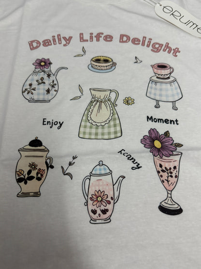 Korean Fashion Cute Style T-Shirt Series | Flower Tea Pots with Pearl - Kawaii Fashion Items