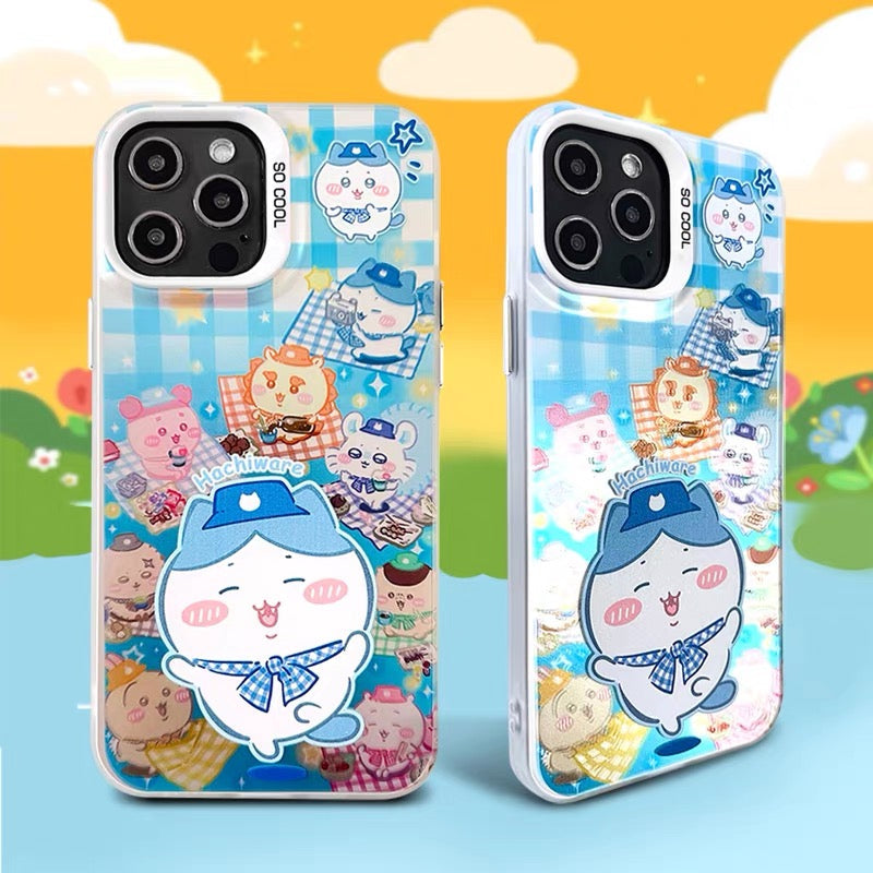 Japanese Cartoon ChiiKawa Picnic Times Laser Case | ChiiKawa Hachiware Usagi - iPhone Case 11 12 13 14 15 16 16e 17 17e Pro Promax