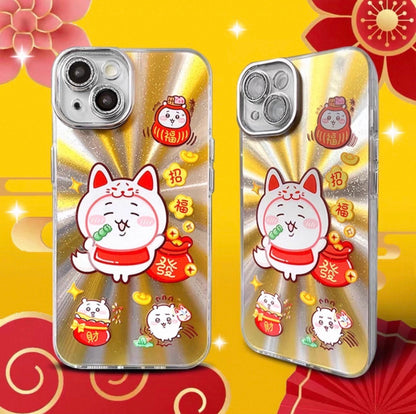 Japanese Cartoon ChiiKawa Folklore Kitsune Gold Laser Case | ChiiKawa Hachiware Usagi Momonga - Phone Case Samsung Galaxy S26 S25 S24 S23 S22 S21 FE Ultra Edge