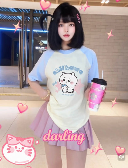 Japanese Cartoon ChiiKawa Casual Style T-Shirt Series | Big Chiikawa with Small Hachiware - Kawaii Fashion Items