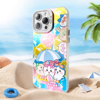 Japanese Cartoon ChiiKawa Summer Beach Time Laser Case | ChiiKawa Hachiware Usagi - iPhone Case 11 12 13 14 15 16 16e 17 17e Pro Promax