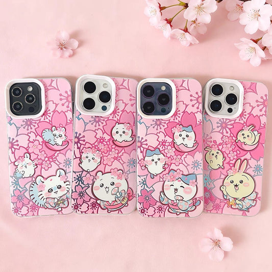 ちいかわ さくらピンク レーザーケース | ちいかわ ハチワレ うさぎ モモンガ - Samsung Galaxy S26 S25 S24 S23 S22 S21 FE Ultra Edge用スマホケース