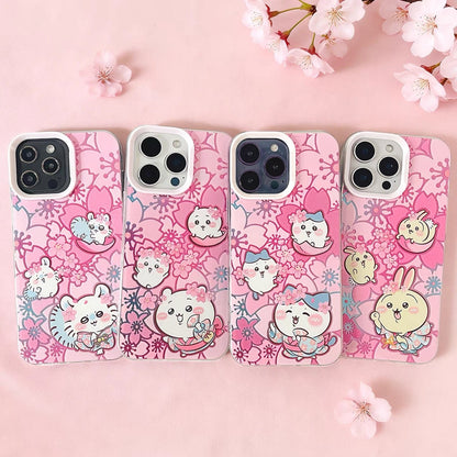 Japanese Cartoon ChiiKawa Sakura Pink Laser Case | Chiikawa Hachiware Usagi Momonga - iPhone Case 11 12 13 14 15 16 16e 17 17e Pro Promax