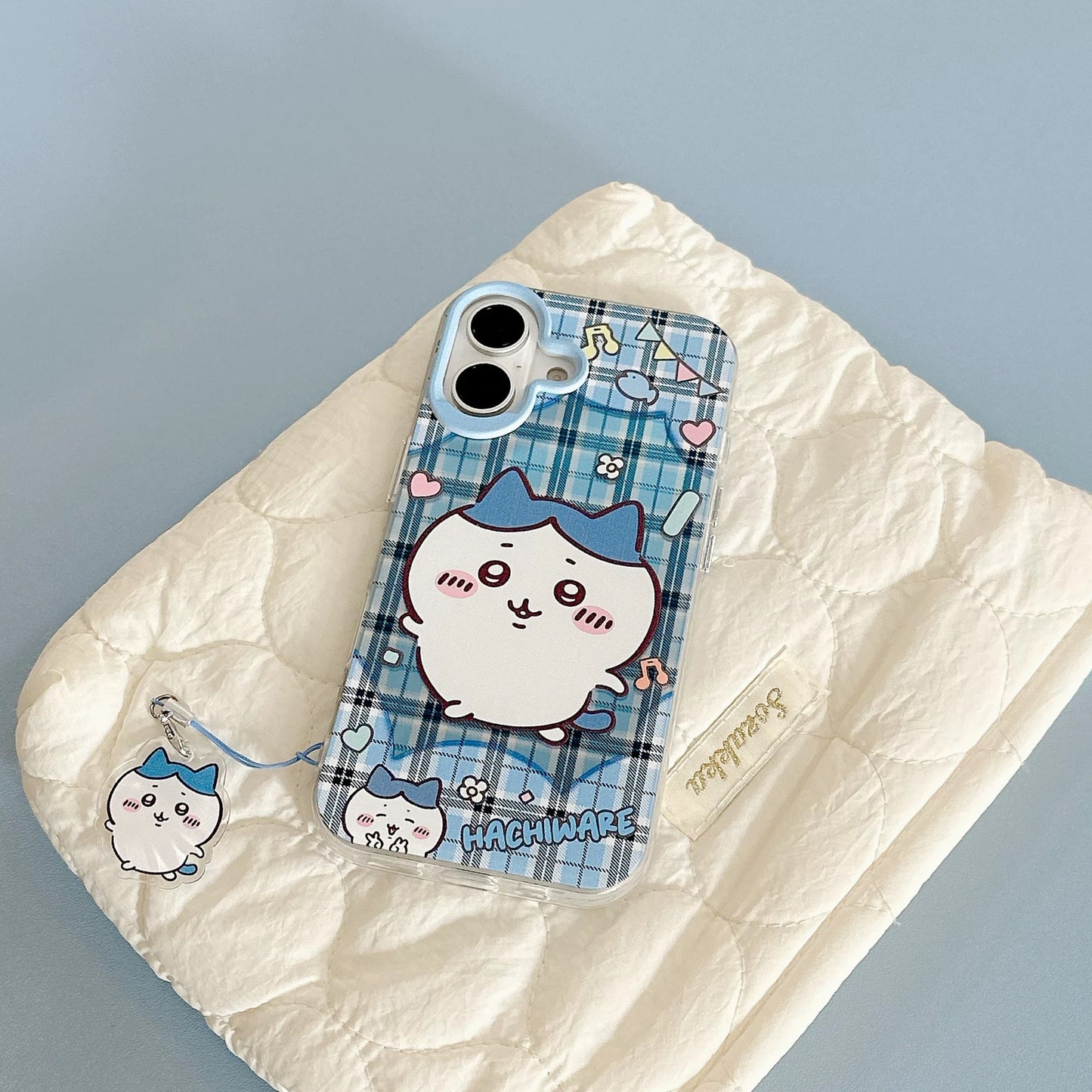 Japanese Cartoon ChiiKawa Laser Phone Case with Strap | Retro Plaid ChiiKawa Hachiware Usagi Momonga - iPhone Case PLUS SE2 11 12 13 14 15 16 16e 17 17e Pro Promax 12mini 13mini