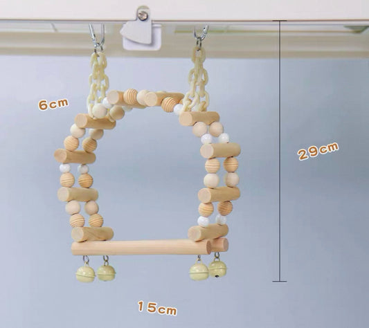 15x20cm Original Wooden Bridge Swings with Bells | Handmade Bird Toys Organic Bird Cages Accessories
