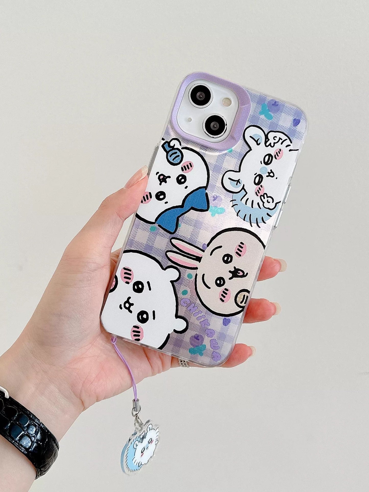 Japanese Cartoon iPhone Case with Strap | Laser Playing Group ChiiKawa Hachiware Usagi Momonga - iPhone CasePhone Case  7 8 PLUS SE2 XS XR X 11 12 13 14 15 Pro Promax 12mini 13mini  WinnieTheBirds Toy Shop