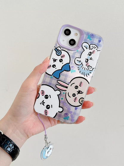 Japanese Cartoon iPhone Case with Strap | Laser Playing Group ChiiKawa Hachiware Usagi Momonga - iPhone CasePhone Case  7 8 PLUS SE2 XS XR X 11 12 13 14 15 Pro Promax 12mini 13mini  WinnieTheBirds Toy Shop