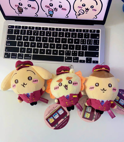 Japan ChiiKawa Train Steward | ChiiKawa Hachiware Usagi Momonga Kurimanju Shisa- Mini Plush Doll Keychain 