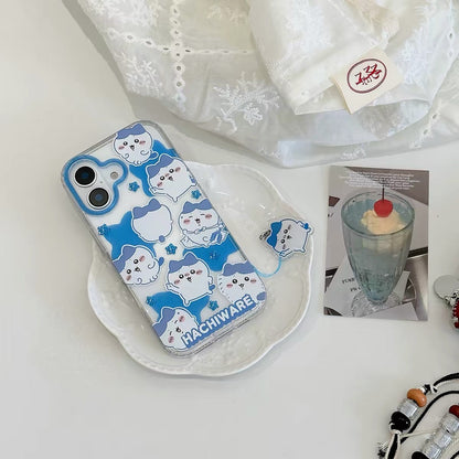 Japanese Cartoon ChiiKawa Gittler Colour Clear Case with Phone Strap | Full Emo Chiikawa Hachiware Usagi Momonga - Phone Case Samsung Galaxy S26 S25 S24 S23 S22 S21 FE Ultra Edge