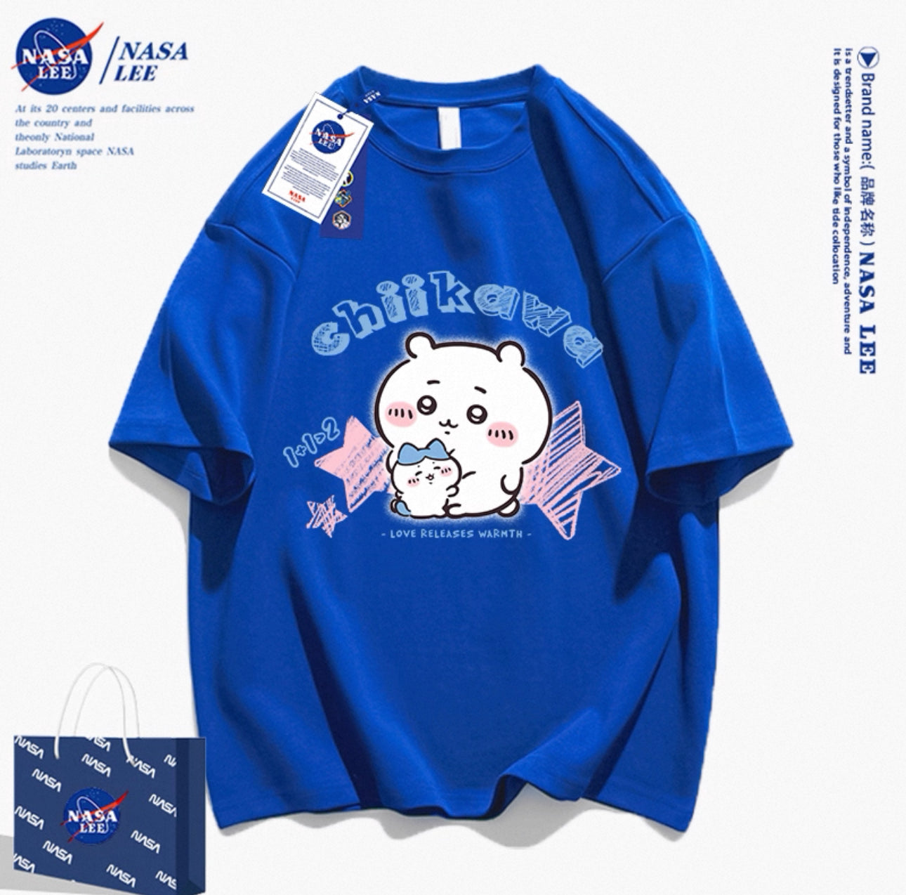 Japanese Cartoon ChiiKawa Casual Style T-Shirt Series | Big Chiikawa with Small Hachiware - Kawaii Fashion Items