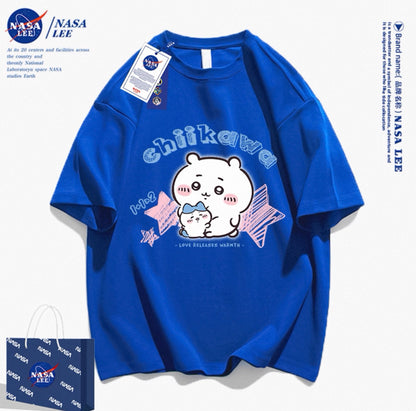 Japanese Cartoon ChiiKawa Casual Style T-Shirt Series | Big Chiikawa with Small Hachiware - Kawaii Fashion Items