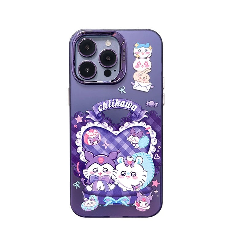 Japanese Cartoon ChiiKawa | Sweet Heart with Chiikawa My Melody Hachiware Hello Kitty Usagi Pompompurin Momonga Kuromi Laser - iPhone Case 11 12 13 14 15 16 Pro Promax  WinnieTheBirds Toy Shop