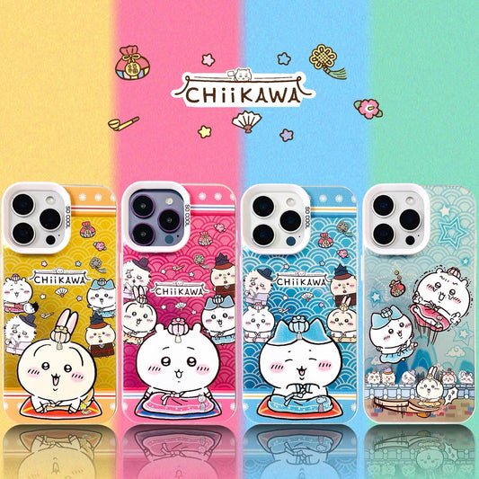 Japanese Cartoon ChiiKawa Korean Dress Up Laser Case | Chiikawa Hachiware Usagi - iPhone Case 11 12 13 14 15 16 16e 17 17e Pro Promax