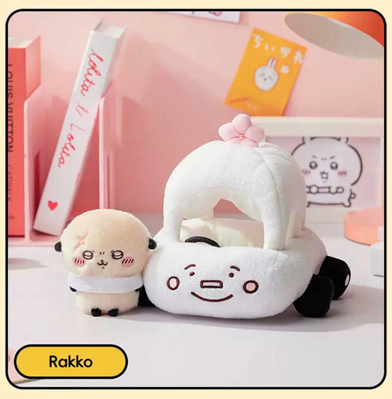 ChiiKawa X Miniso | Rakko with Car Plush Doll - Kawaii Doll Plush Cute Doll Decoration  WinnieTheBirds Toy Shop