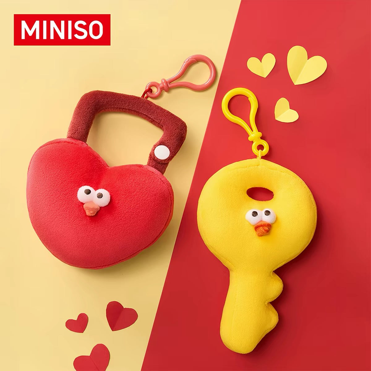Lovely Chicken Fat Dundun Qixi Festival Plush Keychain | Chinese Valentine's Day Series Chick Heart Lock & Key - Children Gift Animal Plush Doll