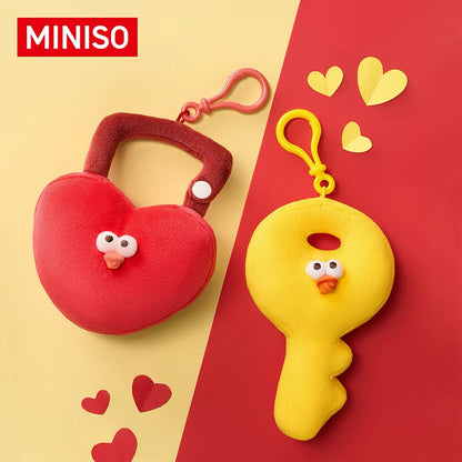 Lovely Chicken Fat Dundun Qixi Festival Plush Keychain | Chinese Valentine's Day Series Chick Heart Lock & Key - Children Gift Animal Plush Doll