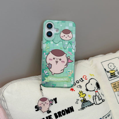 Japanese Cartoon ChiiKawa iPhone Laser Case with Strap | Happy Party Rakko Kurimanju Shisa Furuhonya - Phone Case Samsung Galaxy S26 S25 S24 S23 S22 S21 FE Ultra Edge