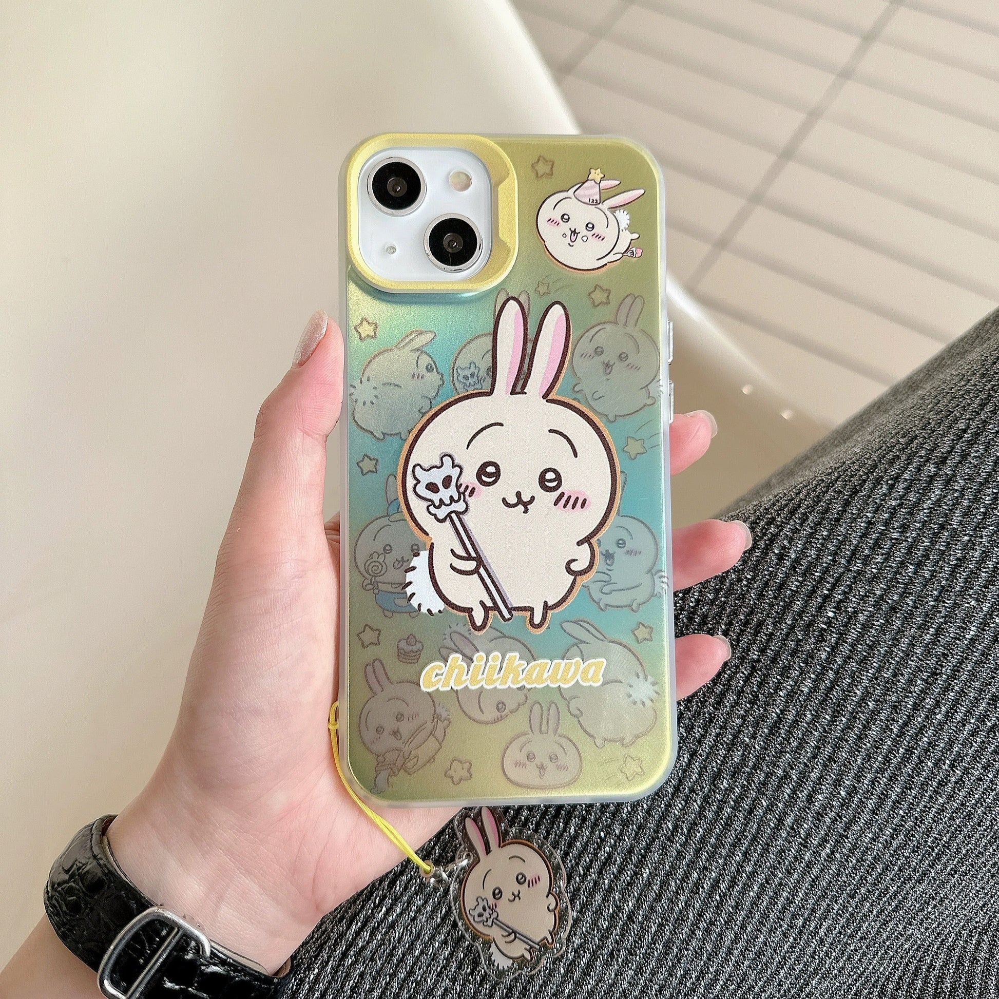 Japanese Cartoon iPhone Case with Strap | Laser ChiiKawa Hachiware Usagi Momonga - iPhone CasePhone Case  7 8 PLUS SE2 XS XR X 11 12 13 14 15 16 Pro Promax 12mini 13mini  WinnieTheBirds Toy Shop