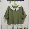Japanese Fashion Cute Style Mori Series | Green with White Lace Shirt - Kawaii Fashion Items