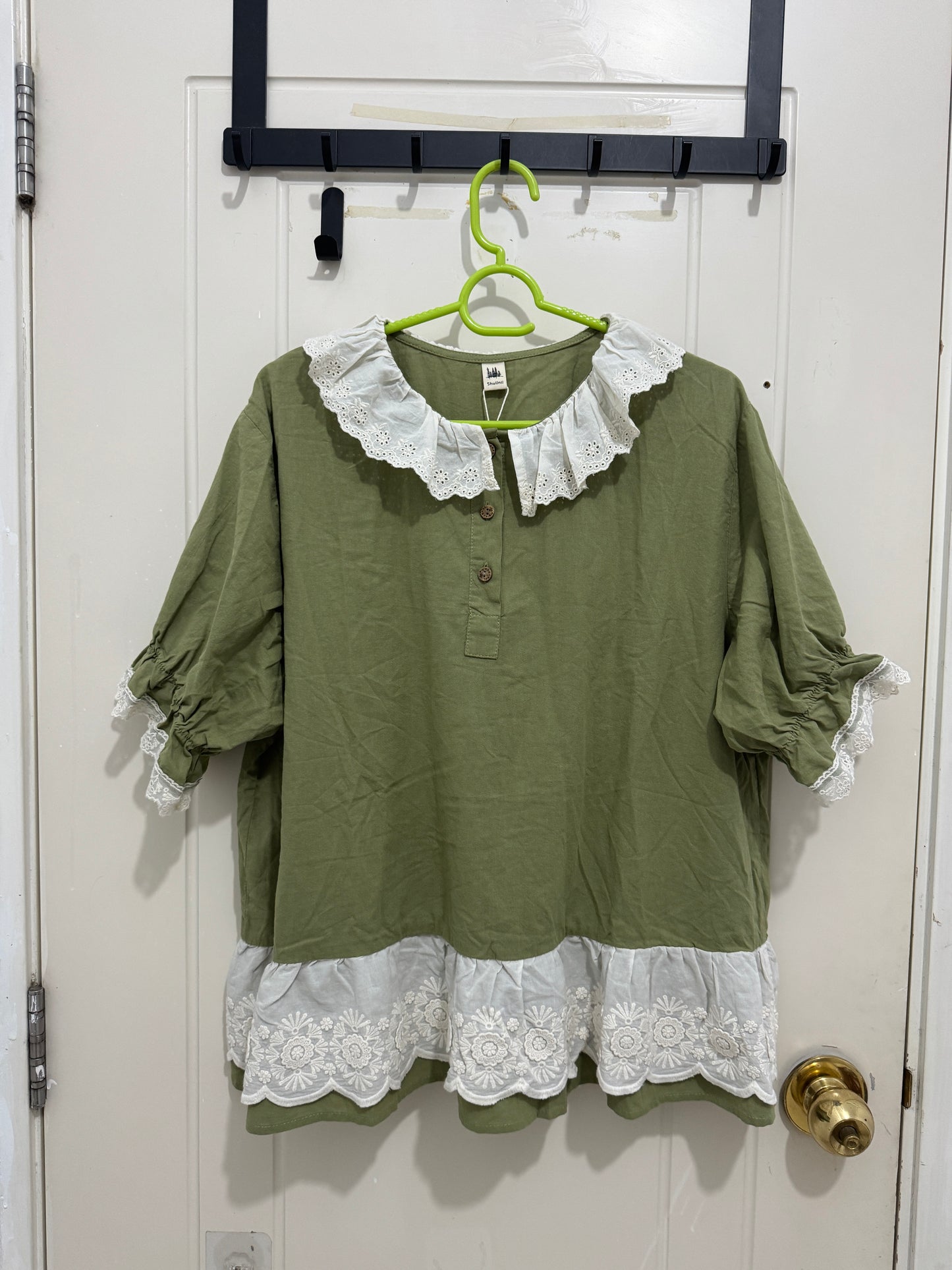 Japanese Fashion Cute Style Mori Series | Green with White Lace Shirt - Kawaii Fashion Items