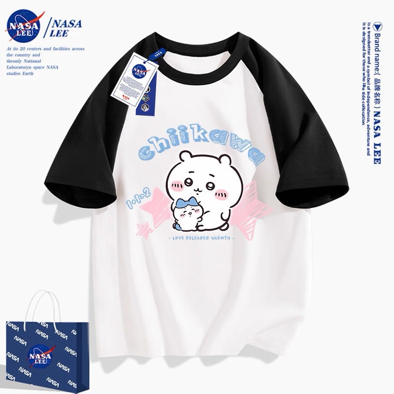 Japanese Cartoon ChiiKawa Casual Style T-Shirt Series | Big Chiikawa with Small Hachiware - Kawaii Fashion Items