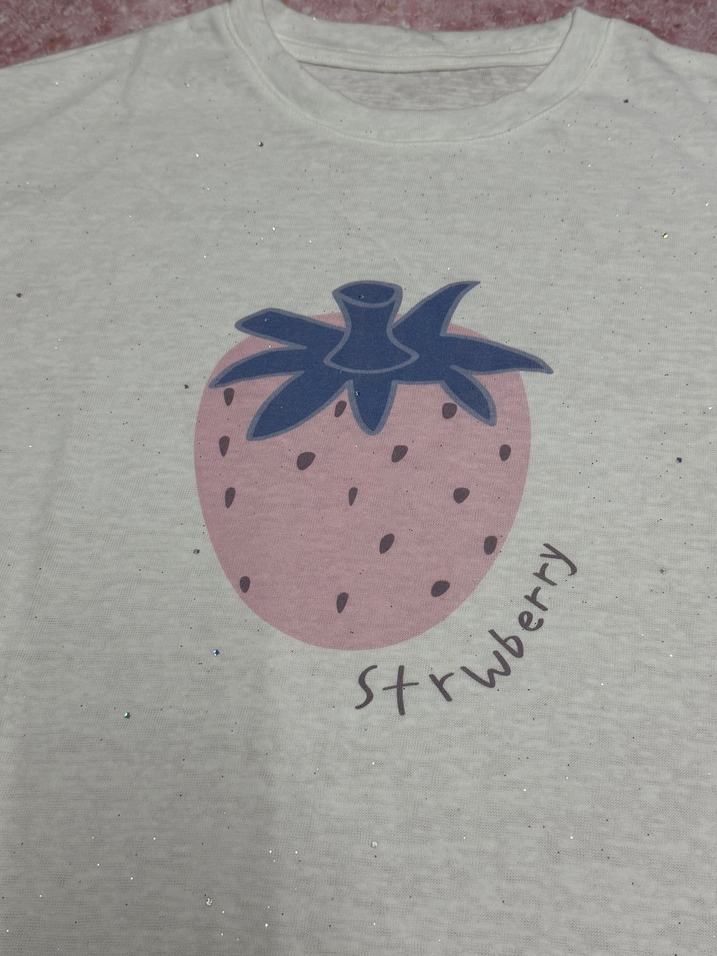 Korean Fashion Cute Fruits Style T-Shirt Series | Pink Strawberry with Gittler Bling Tee - Kawaii Fashion Items