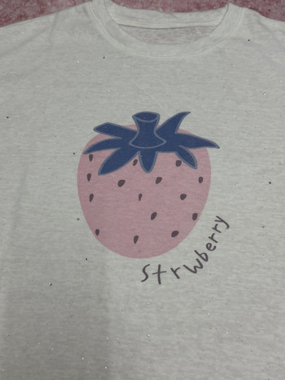 Korean Fashion Cute Fruits Style T-Shirt Series | Pink Strawberry with Gittler Bling Tee - Kawaii Fashion Items