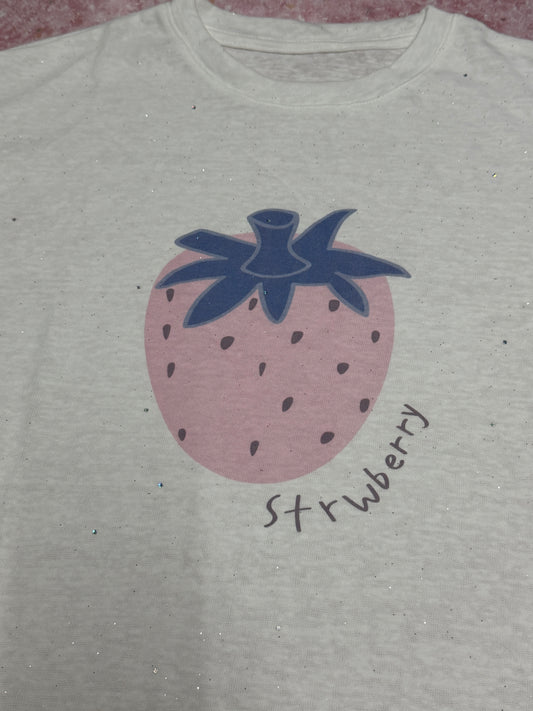 Korean Fashion Cute Fruits Style T-Shirt Series | Pink Strawberry with Gittler Bling Tee - Kawaii Fashion Items