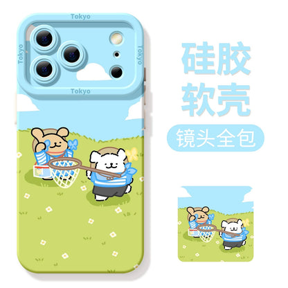 Cute Cartoon Doggie Maltese Puppy Silicon Phone Case | Catch Butterfly with Strap - iPhone Case PLUS SE2 XS XR X 11 12 13 14 15 16 16e 17 17e Pro Promax 12mini 13mini