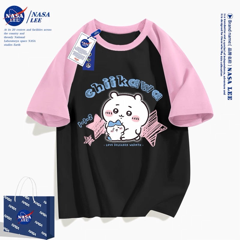 Japanese Cartoon ChiiKawa Casual Style T-Shirt Series | Big Chiikawa with Small Hachiware - Kawaii Fashion Items