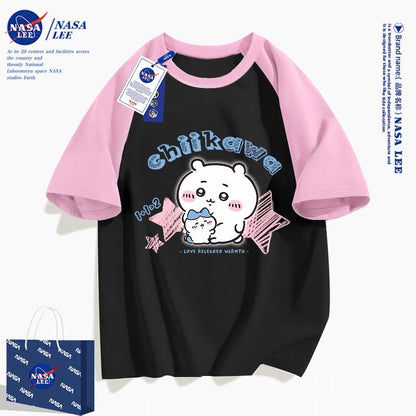 Japanese Cartoon ChiiKawa Casual Style T-Shirt Series | Big Chiikawa with Small Hachiware - Kawaii Fashion Items