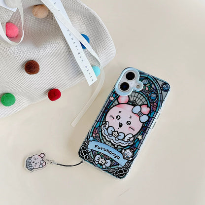 Japanese Cartoon iPhone Case with Strap | Laser Magical Girl with Glass Window Kurimanju Rakko Shisa Furuhonya Magic - iPhone Case 7 8 PLUS SE2 XS XR X 11 12 13 14 15 Pro Promax 12mini 13mini  WinnieTheBirds Toy Shop