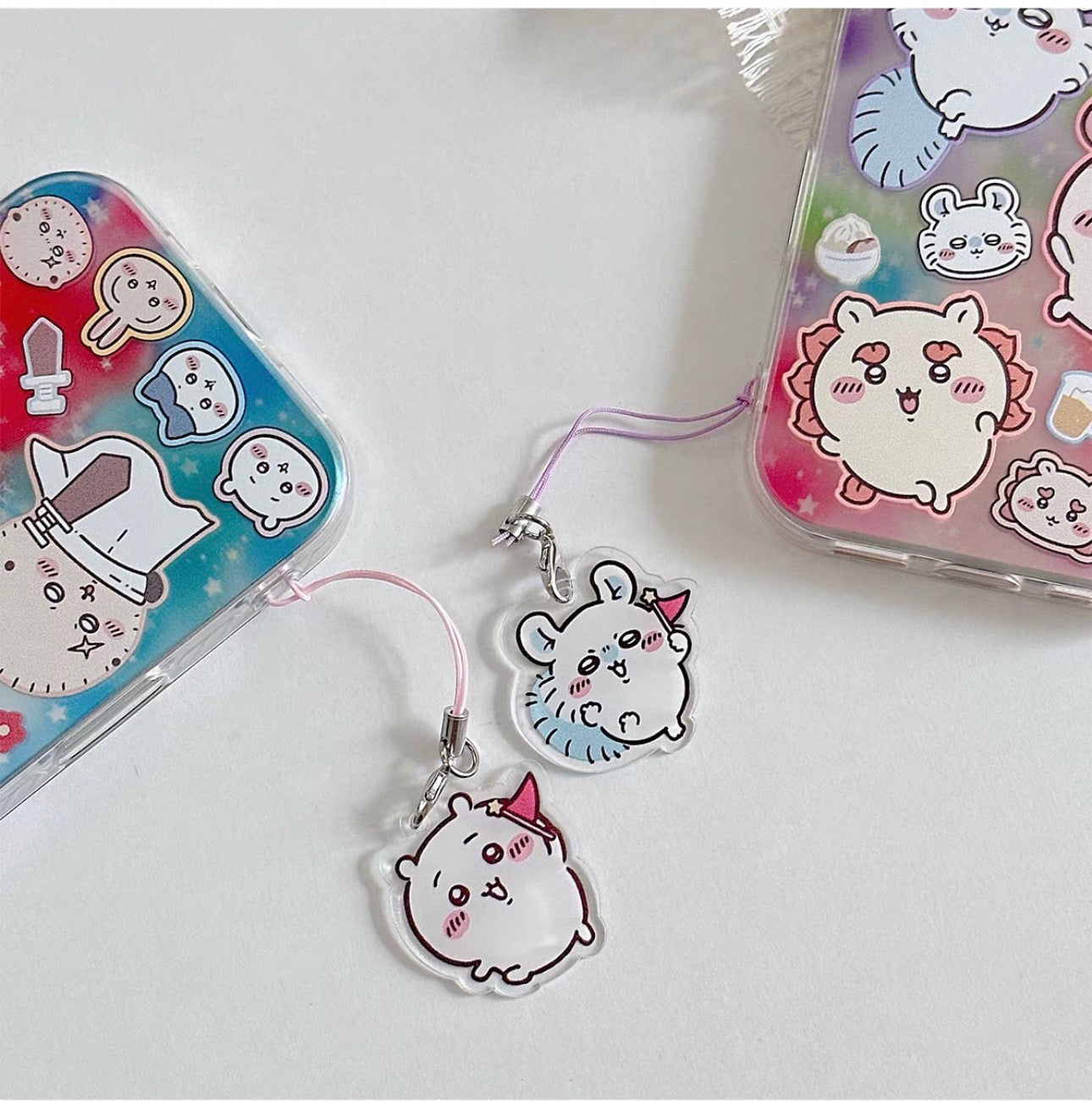 Japanese Cartoon ChiiKawa Laser Phone Case with Strap | Rainbow Galaxy with ChiiKawa Hachiware Usagi Momonga Rakko Kurimanju Shisa Furuhonya - Phone Case Samsung Galaxy S26 S25 S24 S23 S22 S21 FE Ultra Edge