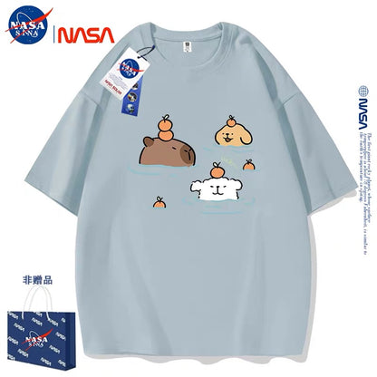 Cute Cartoon Doggie Maltese Puppy Style T-Shirt Series | Maltese Hot Spring with Capybara Part2 - Kawaii Fashion Items for Child & Adult