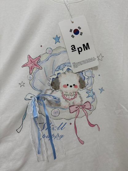 Korean Fashion Cute Animals Style T-Shirt Series | Shell Pearl with Puppy - Kawaii Fashion Items