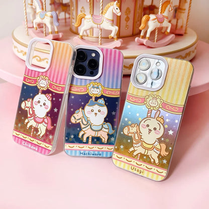 Japanese Cartoon ChiiKawa Go Round Laser Case | Merry Go Round with Chiikawa Hachiware Usagi - iPhone Case Plus SE2 11 12 13 14 15 16 16e 17 17e Pro Promax 12mini 13mini